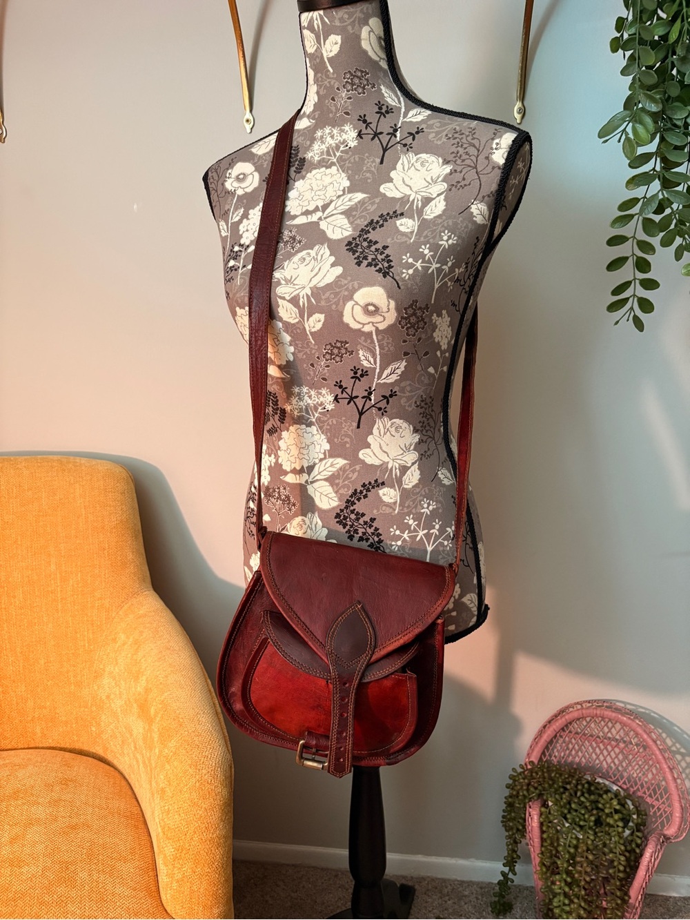 Vintage Brown Leather Saddle Bag Crossbody Purse Boho Artisan Handbag